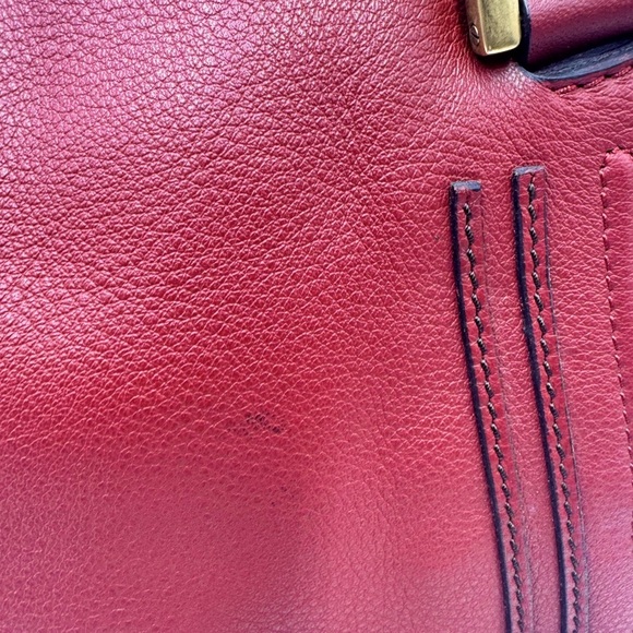 Auth Chloe Large Red Leather Marcie Double Satchel Dual Brown Top Handles Pursea - Picture 12 of 15